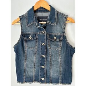 Maurices Denim Vest‎ Frayed Hem Sleeveless Jean Jacket Medium Wash S